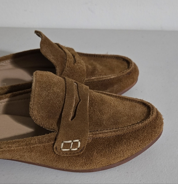 Charleston Shoe Co. Georgia Tan Suede Leather Penny Loafer Mules Size 7 - Picture 8 of 11